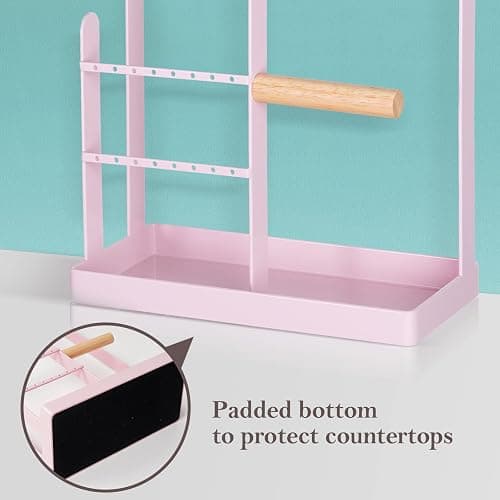 ProCase Jewelry Stand Holder Organizer, 4-Tier Necklace Holder with Ring Tray, 10 Hooks Necklaces Hanging Small Jewelry Display Storage Tower Tree for Bracelets Earrings Watches -Medium, Pink thumbnail 4