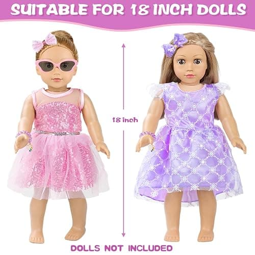 VAWMJOT 18 Inch American Doll Accessories, 2 Sets Pink and Purple Dresser Sunglasses Handbag Lipstick Hair Clip Eye Shadow Foundation Make-up Bracelet Cosmetic Brush American Doll Clothes Set thumbnail 3