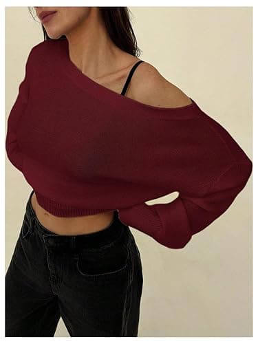 RoseSeek Women's Off The Shoulder Sweater Long Sleeve Knit Pullover Cinched Waist Tops Trendy Fall Outfits thumbnail 3