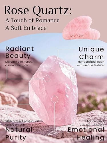 Rena Chris Gua Sha Facial Tools: Natural Rose Quartz Guasha Tool for Face Acupuncture Therapy, Facial Massager for Jawline Sculpting and Puffiness Reducing (Pink) thumbnail 3
