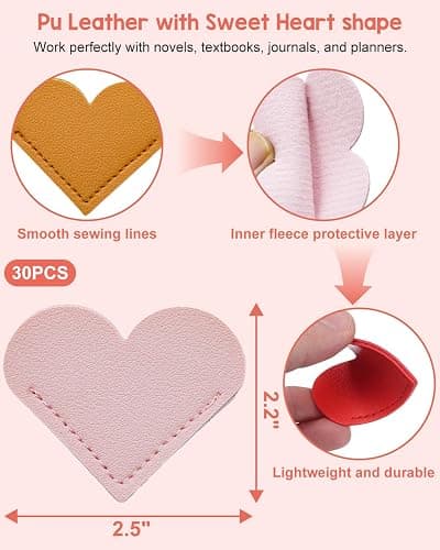 30Pcs Leather Heart Book Marks for Women, Cute Heart Bookmark Corner for Book Lovers Gifts thumbnail 5
