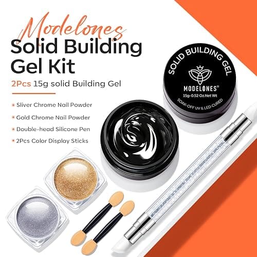 modelones 3D Gel Nail Art Kit, Non-Sticky Sculpting Gel with Chrome powder | Solid Builder Gel for Nail Art Stuff Molding & Extensions for Beginner DIY or Salon Halloween Nails Cured Needed thumbnail 4
