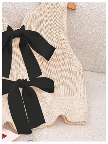 GORGLITTER Women's Tie Back Cropped Sweater Vest Bow Sleeveless Knit Tank Tops Cute Cardigan Dressy Casual Outfits thumbnail 2