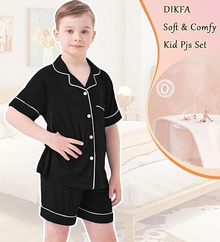 DIKFA Kids Pajamas Set 2 PCS Girls Boys Soft Sleepwear Short-Sleeve Nightwear Cute Shorts Pjs Loungewear thumbnail 2