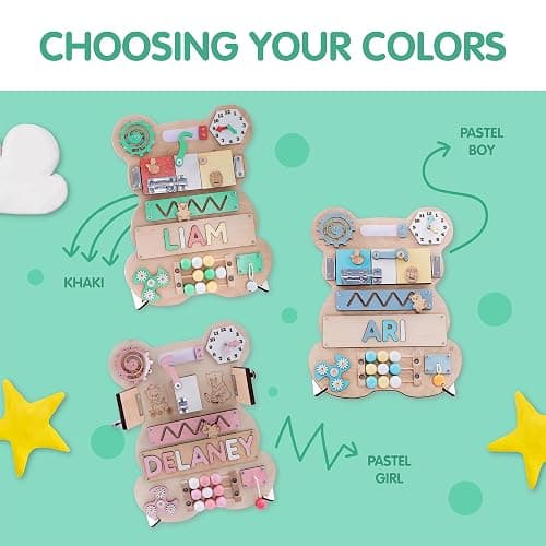 Nabytok Customized Name Puzzle for Toddlers (Fixed I J Letters) Personalized Toddlers Busy Board, Baby Personalized Board for 1-5 Years Old, First Birthday Gift, Montessori Toys (Khaki) thumbnail 2