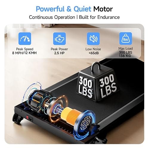 YPOO Treadmills for Home, Folding Treadmill with 8% Incline, 12km/h Walking Pad Foldable, Low Noise Walking Treadmill with Large Running Area, LED Display, 136kg Weight Capacity thumbnail 7
