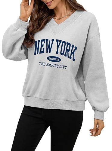 Avanova Women USA Graphic V Neck Sweatshirts Top Drop Shoulder Long Sleeve Pullover Shirt thumbnail 3