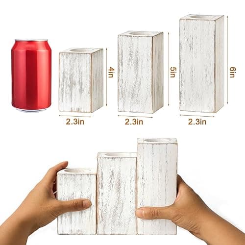 MelonBoat Rustic Flameless LED Candles 3-Pack, Battery Operated Candles with Wooden Candle Holders, White Rustic Farmhouse Decor, Farmhouse Candle Holder for Valentines Holiday Party Home Decor thumbnail 2