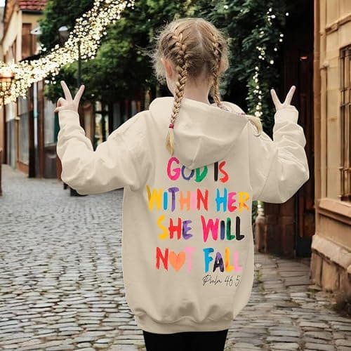 Sulayesh God is Within Her She Will Not Fall Hoodies for Girls Christian Jesus Sweatshirt Religious Bible Verse Preppy Top thumbnail 2