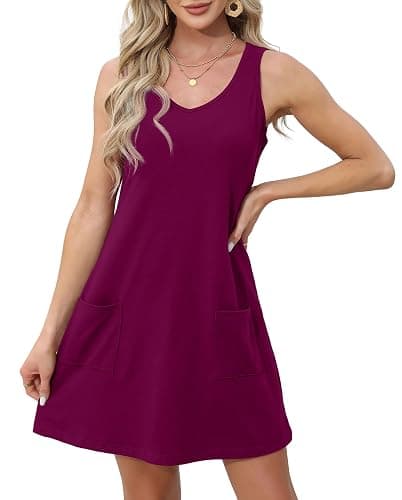 OFEEFAN Womens Summer Dresses 2026 V Neck Sleeveless Sundresses with Pockets Beach Vacation Clothes Floral/Plain thumbnail 3