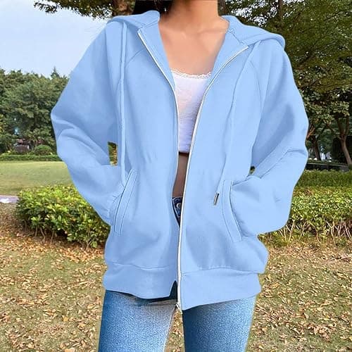 Betadog Womens Zip Up Hoodies Long Sleeve Oversized Sweatshirts Fleece Y2K Jacket Pockets 2025 Fall Outfits Fashion Clothes thumbnail 2