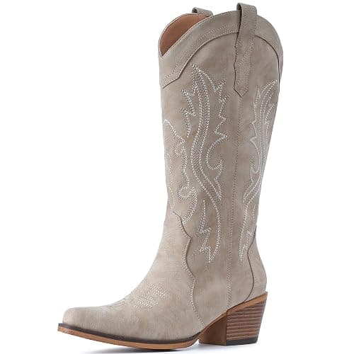 IUV Cowboy Boots For Women Western Cowgirl Boots with Chunky Heel Mid Calf Snip Toe Ideal for low insteps thumbnail 3