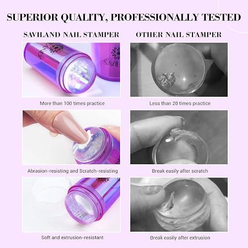 Saviland French Tip Nail Stamp: 5PCS Purple Radium Jelly Stamper Nail Art Stamper Kit, Long & Short Clear Silicone Nail Stamping with Scrapers Nail Stamp for French Manicure thumbnail 6