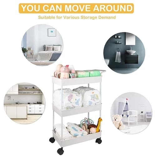 Volnamal Baby Diaper Caddy, Plastic Movable Cart for Newborn Nursery Essentials Diaper Storage Caddy Organizer for Changing Table & Crib, Easy to Assemble, Beige thumbnail 4