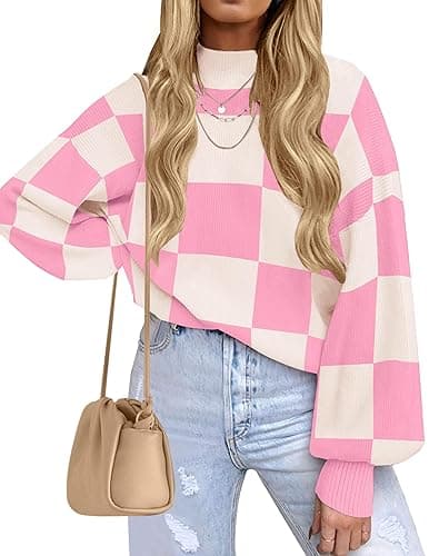 ZESICA Women's 2025 Fall Fashion Turtleneck Long Sleeve Striped Ribbed Knit Loose Pullover Sweater Tops