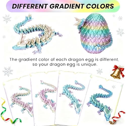 YILCER 12" 3D Printed Dragon Egg, Mystery Articulated Crystal Dragon Egg Fidget Toys, 3D Print Surprise Animals Toy for Kid Teen Boy Girls (Rainbow Color) thumbnail 4
