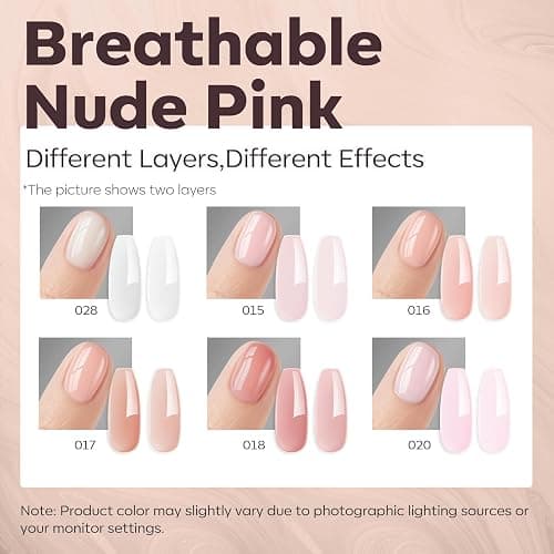 modelones Builder Nail Gel Polish Set, Base Colors Jelly Nude Pink Hard Strengthener Rubber Gel Polish 8-in-One Extension LED Nail Lamp Cured 6 Colors thumbnail 2