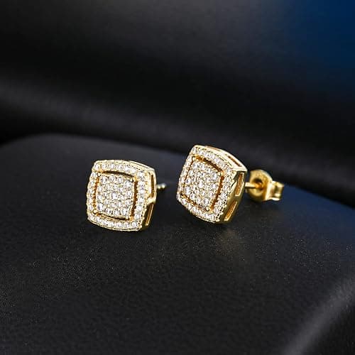 TRUMIUM Stud Earrings for Men Women Silver Gold Plated Layered Iced Out Sterling Silver Cz Earrings Hypoallergenic thumbnail 2