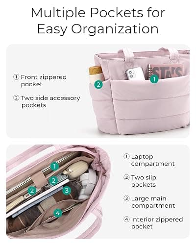 BAGSMART Tote Bag for Women, Lightweight Puffy Tote Bag with Compartments Shoulder Bag Handbag for Travel, Work, Gym | Lightweight, Puffy, Quilted, for Travel, Work thumbnail 4
