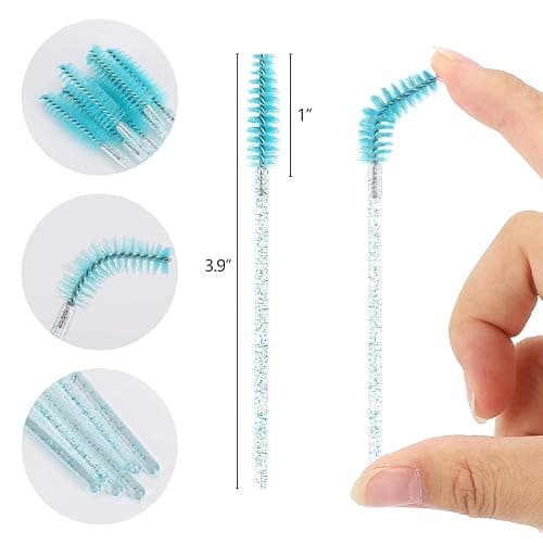 Tbestmax 50 Pcs Disposable Mascara Wands, Crystal Eyebrow Spoolies Brush for Eyelash Extensions, Eye Lash and Makeup Brush (Blue) thumbnail 2