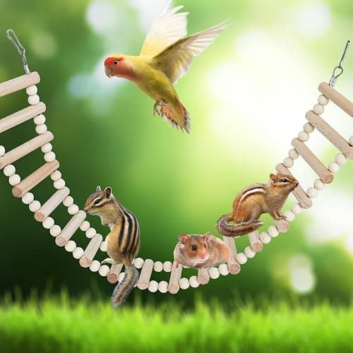 Dnoifne Rat Ladder Bridge Toy, Natural Wooden Climbing Toy for Rats, Hamsters, Birds, Parrots, Parakeets, Cockatiels, Sugar Gliders - 18 Steps - 25.98 x 3.14 Inch thumbnail 2