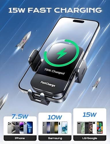 CHGeek Wireless Car Charger, 2026 Upgrade 15W Fast Charging Auto Clamping Car Phone Holder Charger, Phone Holders for car Mount, fit for iPhone 17 16 15 14 13 Mini Pro Max XR,Samsung Galaxy S25 Ultra thumbnail 9