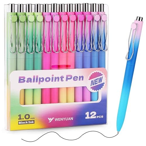 WY WENYUAN Cute Pastel Ballpoint Pens, Fine Point Smooth Writing, Colorful Pens, Black Ink 1.0 mm Journaling Pens Office Supplies for Women & Men, Note Taking - Image 1