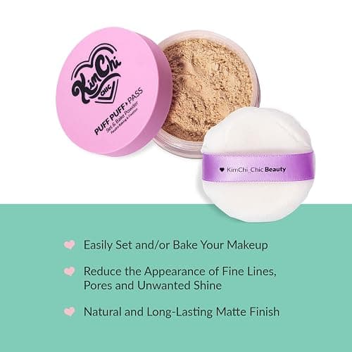 Kimchi Chic Beauty Puff Puff Pass Set and Bake Setting Powder for Makeup, Extra Fluffy Loose Face Powder Poof, Soft Natural Face Makeup for Uneven Skin Tone, 04 Peachy thumbnail 2