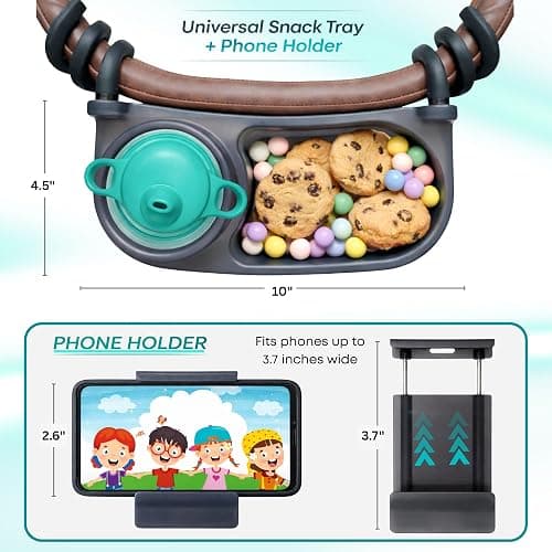 Swanoo Universal Stroller Snack Tray with Phone Holder | Compatible with Nuna Mockingbird Bugaboo Uppababy | Stroller Bumper Bar Tray Attachment | Baby Toddler Disneyland -Single Pack thumbnail 3