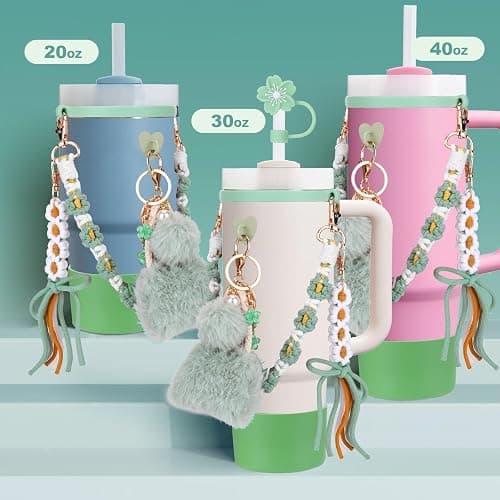 Mity rain 8PCS Cup Accessories Set for Stanley cup 20oz 30oz 40oz tumbler with handle, Including Water Bottle Handle Strap, Straw Topper Cover, Keychain Charms, Boot, Kids Cup Decorate(Green) thumbnail 3