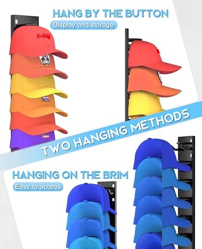 2 Pack Hat Organizer for Baseball Caps, Strong Adhesive Hat Rack for Wall, Multilayer Hat Storage Display Holder, Wall Mounted Hat Hooks Hold up to 18 Hats for Closet Door and Bedroom (Black) thumbnail 4