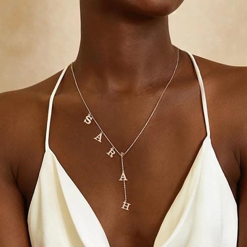 Custom Lariat Name Necklace Personalized Letter Initial Necklace 18K Gold Plated Long Necklace Customized Jewelry Gifts for her, Gifts for mom thumbnail 2