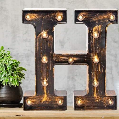 Pooqla Vintage Light Up Marquee Letters with Lights – Illuminated Industrial Style Lighted Alphabet Letter Signs - Coffee Bar Apartment Bedroom Wall Home Initials Decor A-Z - H thumbnail 8
