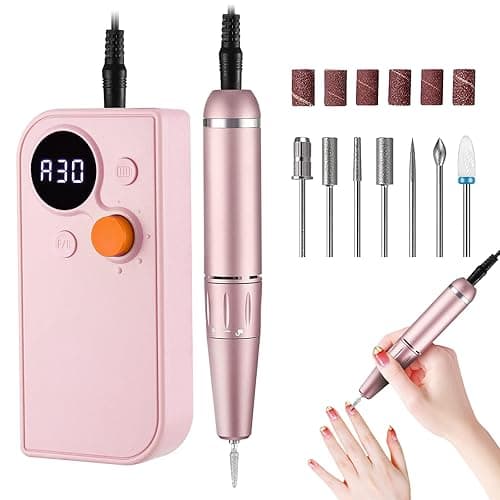 Professional Portable Nail Drill, 30000RPM Rechargeable Electric Nail File Machine Cordless E File Machine Set for Acrylic Nails for Remove Gel Polish Nail for Home & Salon Use,Pink - Pink - Image 1