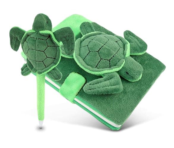 Puzzled Plush Sea Turtle Notebook and Pen - Image 1