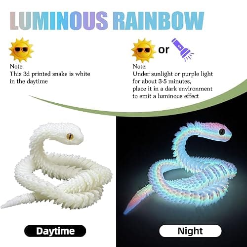 Binvin 24 inch 3D Printed Animals-Snake Viper,3D Printed Snake Toys 3D Printed Articulated Snake Animal Model Ornaments Creative Funny Toy Festival Gift for Frends (Luminous Rainbow, 24 Inch) thumbnail 6