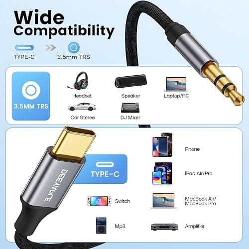 Deeyaple USB C to Aux, 4FT/1.2M, Type C to 3.5mm Audio Cable Headphone Jack Cable for Car Mobile Phone, iPhone17 16 15, iPad Pro, Samsung Galaxy S24 S23 S2010, Google Pixel,Oneplus Grey (1) thumbnail 3