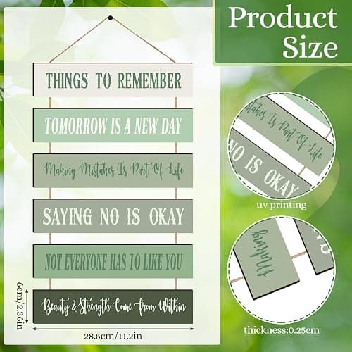 Pinkunn Inspirational Wall Art Sage Green Pink Positive Quotes Wall Decor Cute Preppy Wooden Room Sign Uplifting Encouragement Gifts for Motivational Art for Home Bedroom(Sage Green) thumbnail 3