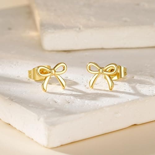 JIAOGE Easter Gifts for Kids Teen Girls - Gold Earrings for Women Girls Bow Earring Jewelry Huggie Hoop Stud Earrings Hypoallergenic CZ Pearl Drop Bow Earring Gifts for Girls Wedding Birthday Gifts thumbnail 6