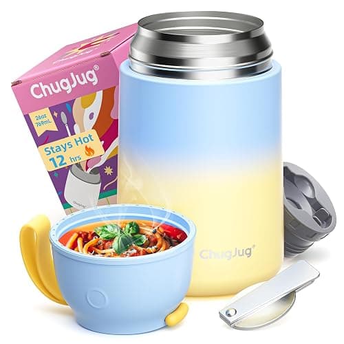 ChugJug Thermo for Hot Food for Adults Kids | Wide Mouth, 26 oz Insulated Food Jar with Spoon, Leakproof Soup Thermo for School Office Travel, Thermal Steel Lunch Container Easy to Carry (Light Blue) - Image 1