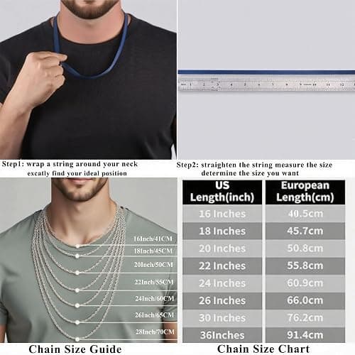 Weddinen 3mm/4mm S925 Sterling Silver Rope Chain Necklace for Men Women, Sturdy Non-Fading Sterling Silver Gold Chain for Men Christmas Jewellery Gifts 16/18/20/22/24 Inch thumbnail 5
