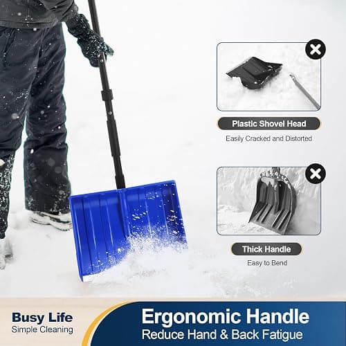 Yocada Snow Shovel for Driveway Home Garage Snow Removal 55 inch Long with D-Grip Handle Aluminum Strip Large Capacity Shovel for Garden Car Camping Outdoor thumbnail 8