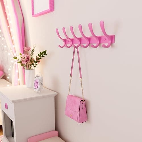 SKOLOO Coat Rack Wall Mounted - 6 Hooks, Heavy Duty, Stainless Steel, Metal Wall Hangers, Sturdy Coat Hooks for Hanging Coats, Jacket, Clothes, Hat, Pink thumbnail 7