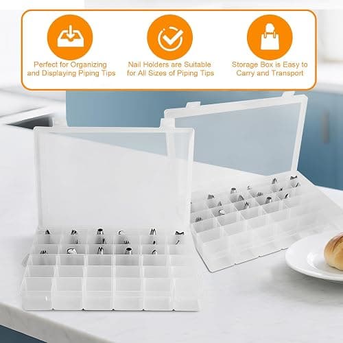 2 Pack Piping Tip Organizer Box, 36 Grids Storage Container with Adjustable Dividers, Made with Clear Plastics, Compartment Container for Cake Decorating Tools, Baking Tools, Jewelry, Beads and Crafts thumbnail 4