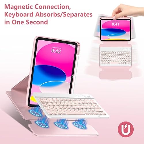 besky Keyboard case for iPad A16 11th 10th Generation 11/10.9 inch, Detachable Keypad，360 Rotatable Magnetic Cover with Pencil Holder for iPad 11 2025 10 Gen 2022 - Light Pink thumbnail 3