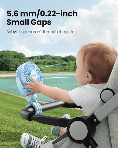 Gaiatop Mini Portable Stroller Fan, Battery Operated Small Clip on, Detachable 3 Speed Rechargeable, 360° Rotate Flexible Tripod Better Cooling for Car Seat Crib Treadmill Travel Blue thumbnail 3