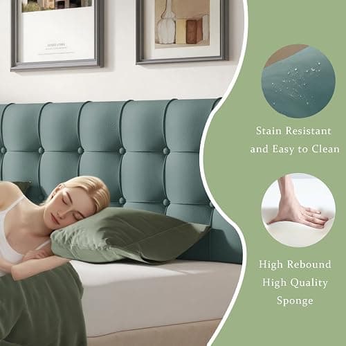CQXMJT Twin Headboard, Tool-Free 60s Installation - 4" High-Density Foam Upholstered Headboard with Side Pockets, Non-Slip Linen Headboard for Dorm/Renter/Small Bedroom, Grass Green thumbnail 5