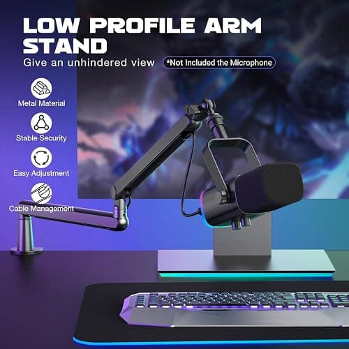 FIFINE Microphone Boom Arm, Low Profile Adjustable Stick Microphone Arm Stand with Desk Mount Clamp, Screw Adapter, Cable Management, for Podcast Streaming Gaming Studio-BM88 thumbnail 2