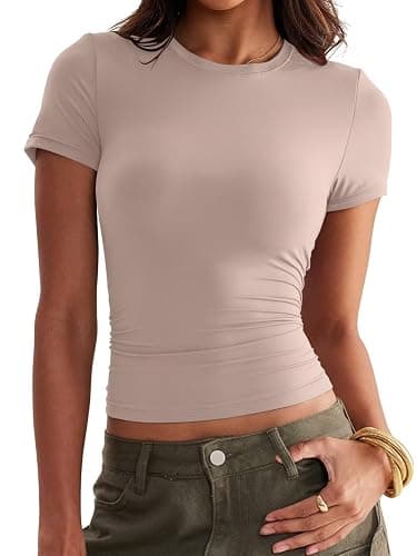 Ovanviso Womens Double Lined Tops Crewneck Short Sleeve Tees Basic Slim Fit T Shirts Y2K Summer Clothes 2026 thumbnail 4