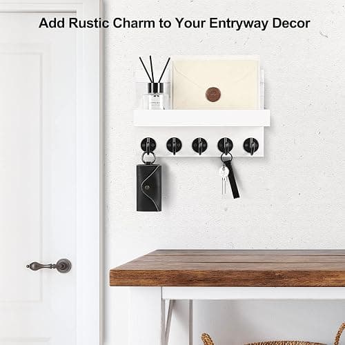 Lwenki Key Holder for Wall, Decorative Key and Mail Holder with Shelf Has Large Key Hooks for Bags, Coats, Umbrella – Paulownia Wood Key Hanger with Mounting Hardware (9.8”W x 6.7”H x 4.2”D) thumbnail 5